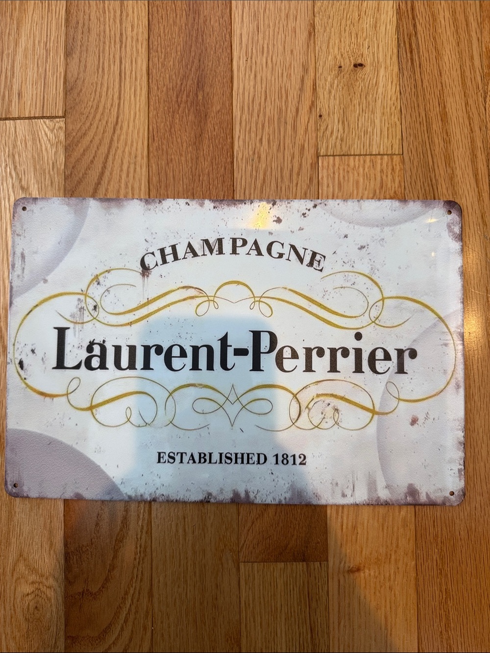 Champagne Decorative Metal Sign in Off White and Gold